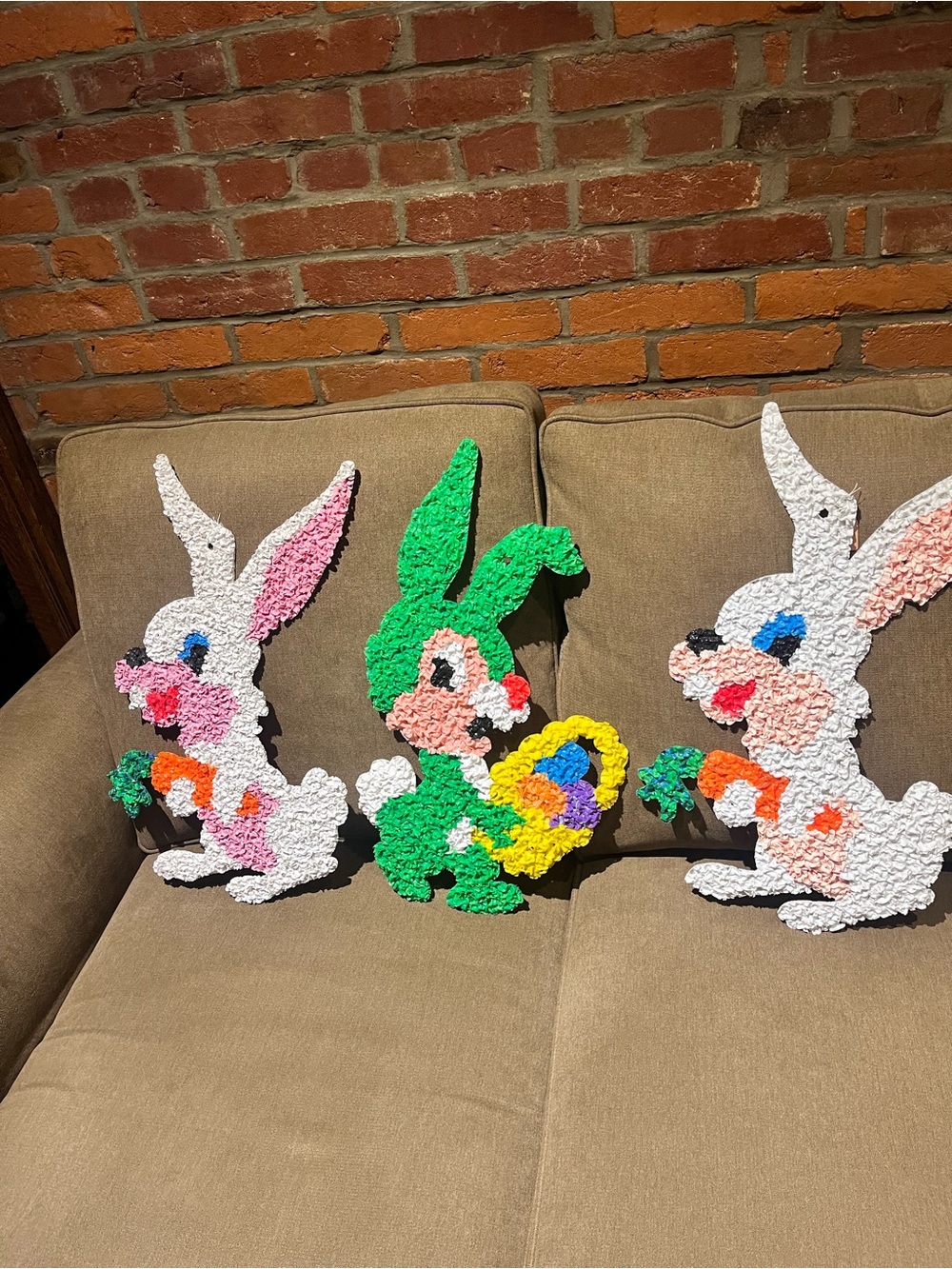 Vintage Popcorn Wall Decor Easter Bunny Rabbit Basket Carrot